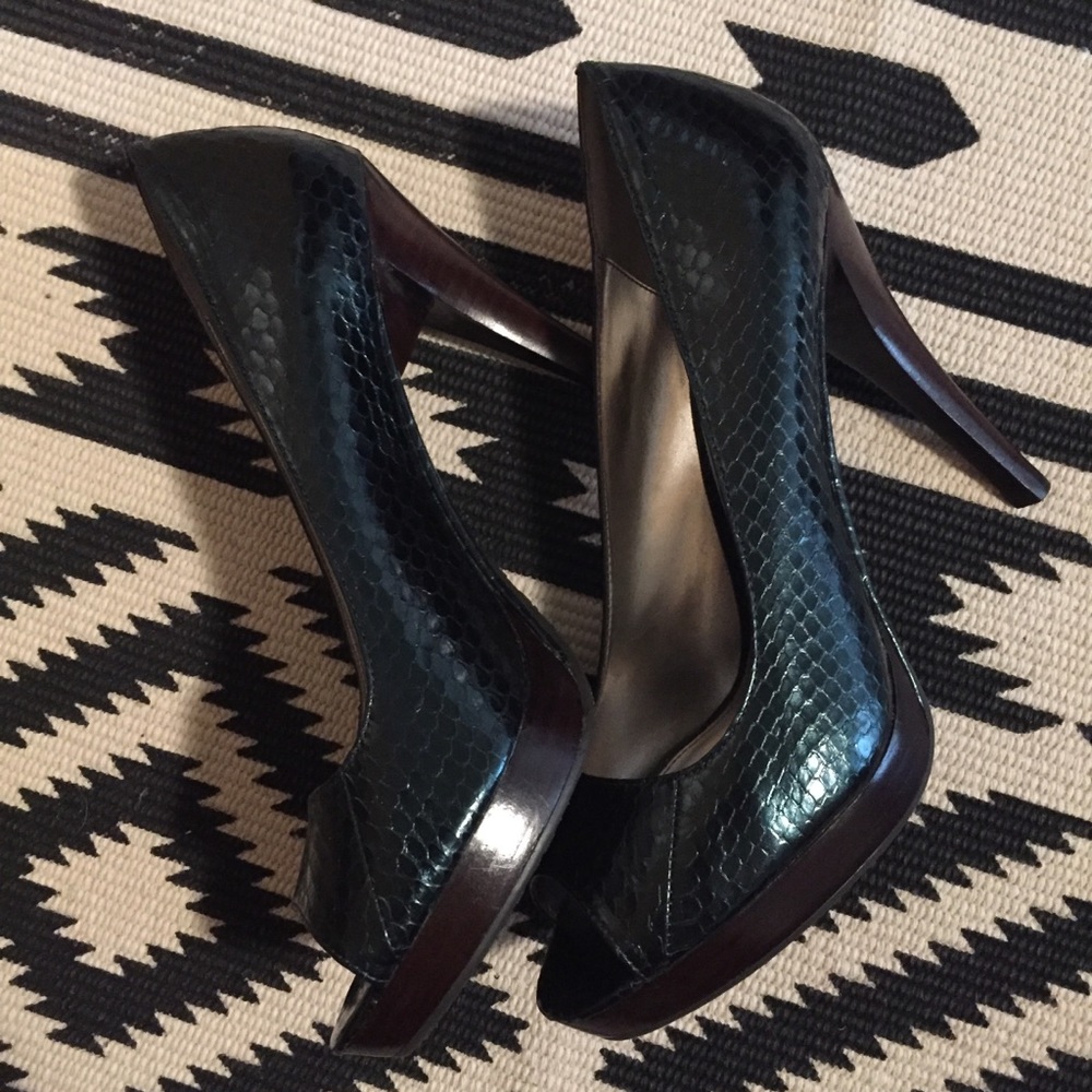 Calvin Klein Faux Snake Skin Peeptoe Heels 7.5